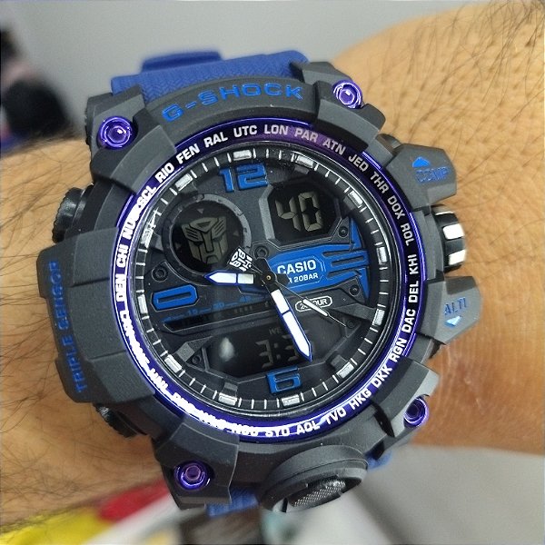 G-Shock Transformers Preto/Azul 55MM A Prova D'água