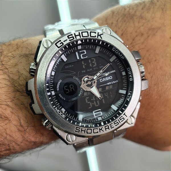 G-Shock Steel Casio Em Aço Prateado 55MM A Prova D'água