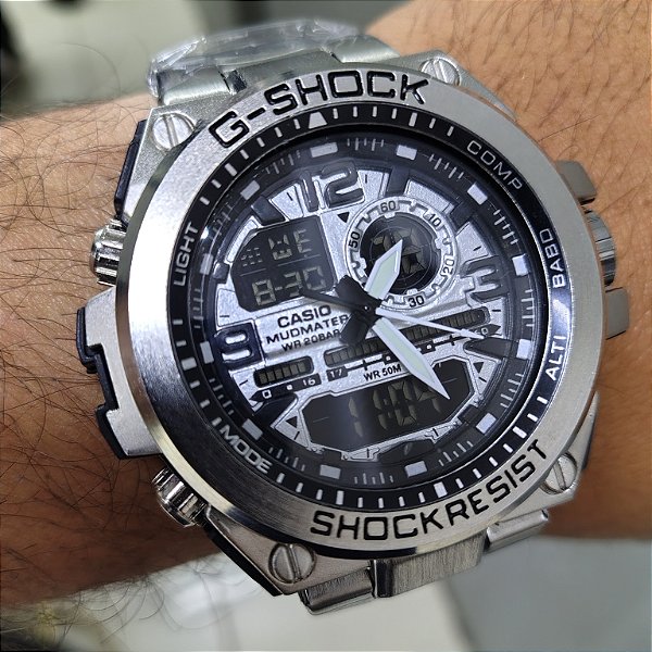 G-Shock Steel Em Aço Prateado 55MM A Prova D'água
