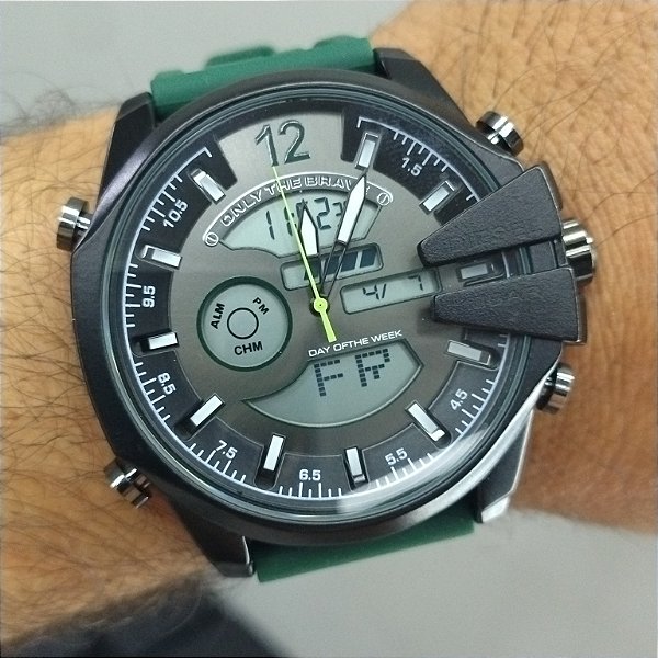 Diesel Caixa em Aço Pulseira de Silicone Verde 55MM