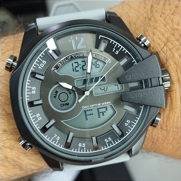 Diesel Caixa em Aço Pulseira de Silicone Cinza 55MM