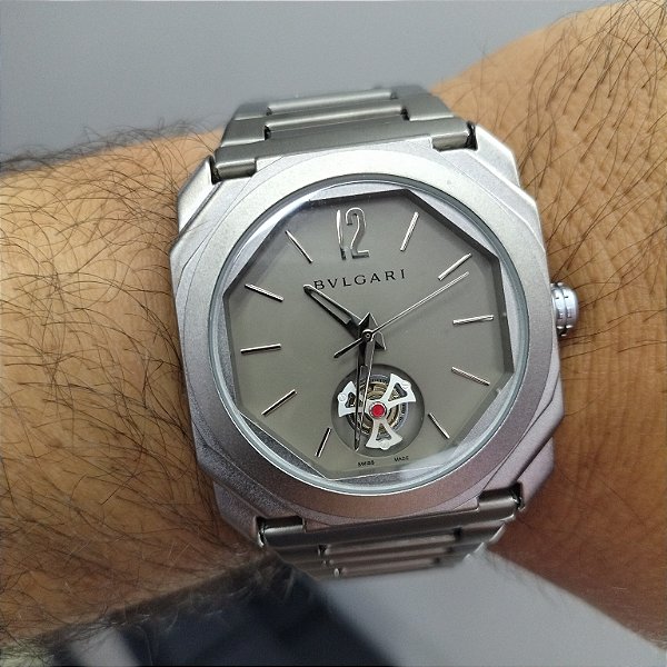 Relógio Bvlgari Prateado Em Aço Cinza 50MM A Prova D'água