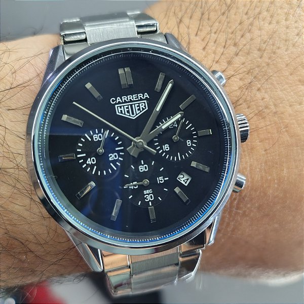 Tag Heuer Carrera Calibre Tradicional Prateado Em Aço 50MM A Prova D'água