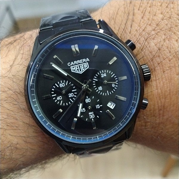 Tag Heuer Carrera Tradicional Preto Em Aço 50MM A Prova D'água