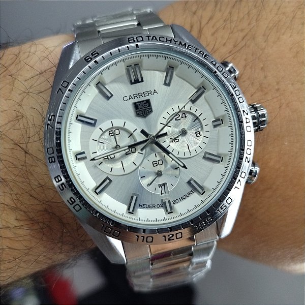 Tag Heuer Carrera Calibre Prateado Em Aço 50MM A Prova D'água
