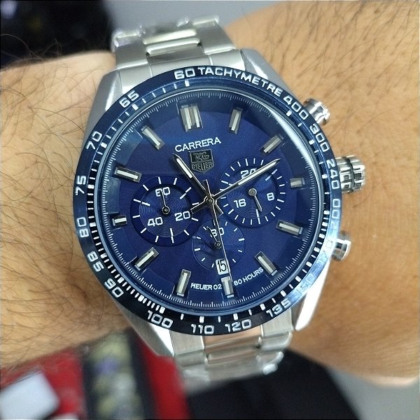 Tag Heuer Carrera Calibre Prateado Em Aço 50MM A Prova D'água