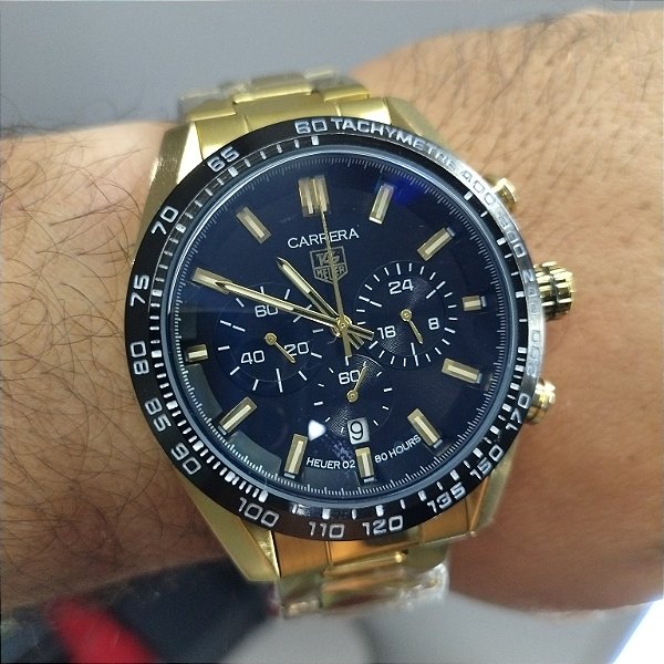 Tag Heuer Carrera Calibre Dourado Em Aço 50MM A Prova D'água