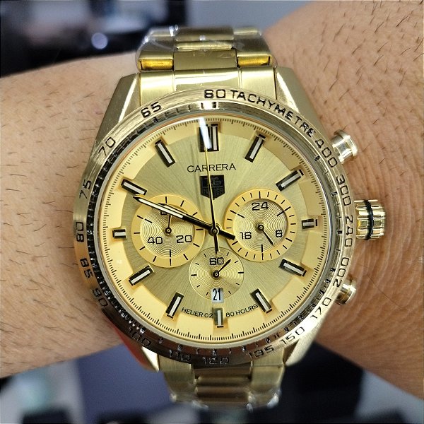 Tag Heuer Carrera Calibre Dourado Em Aço 50MM A Prova D'água