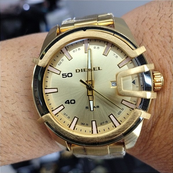 Diesel Caixa em Aço Dourado 55MM Prova D'água