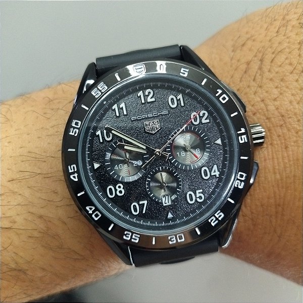 Tag Heuer Carrera Porsche Pulseira de Borracha Preto 43MM A Prova D'água