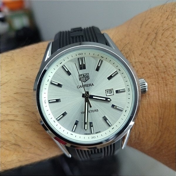 Tag Heuer Carrera Automático Pulseira de Borracha Preto 47MM A Prova D'água