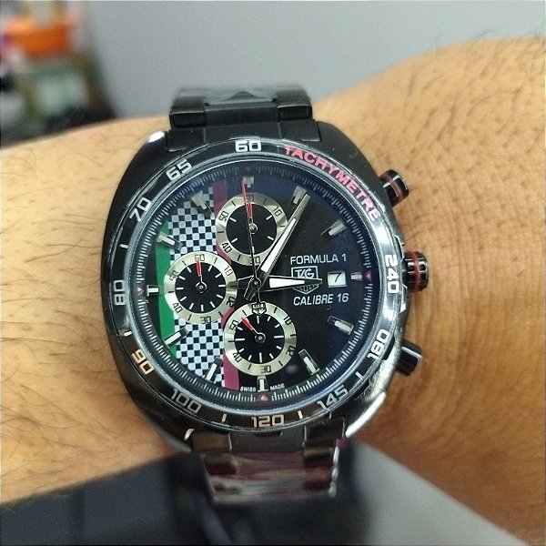 Tag Heuer Carrera Calibre 16 Formula 1 Preto Em Aço 47MM A Prova D'água
