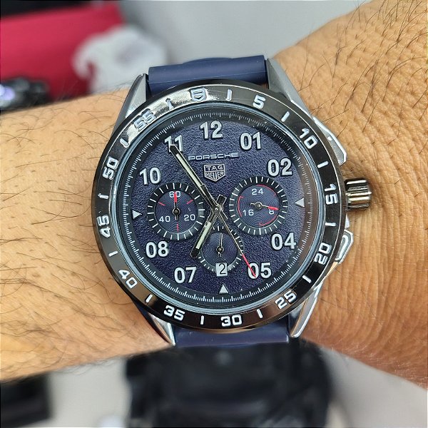 Tag Heuer Carrera Porsche Pulseira de Borracha Azul 43MM A Prova D'água