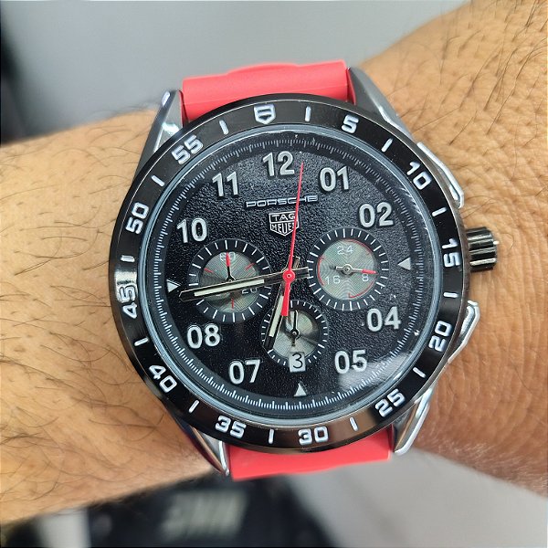 Tag Heuer Carrera Porsche Pulseira de Borracha Vermelho 43MM A Prova D'água