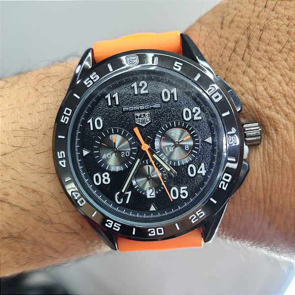 Tag Heuer Carrera Porsche Pulseira de Borracha Laranja 43MM A Prova D'água