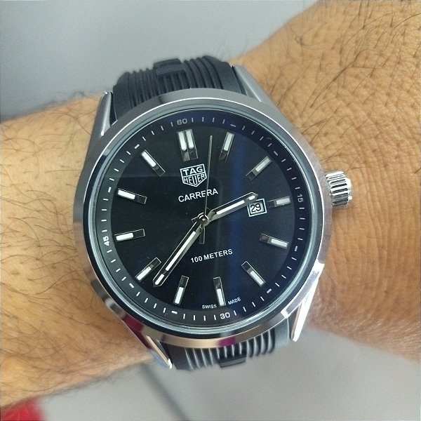 Tag Heuer Carrera Automático Pulseira de Borracha Preto 47MM A Prova D'água