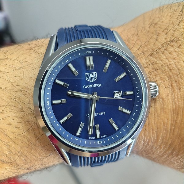 Tag Heuer Carrera Automático Pulseira de Borracha Azul 47MM A Prova D'água