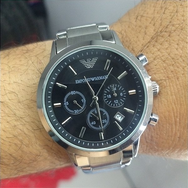 Empório Armani Tradicional de Aço Prateado Em Aço 50MM A Prova D'água
