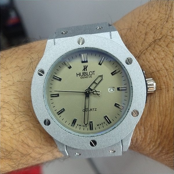 Hublot Geneve Pulseira de Camurça Cinza 50MM A Prova D'água