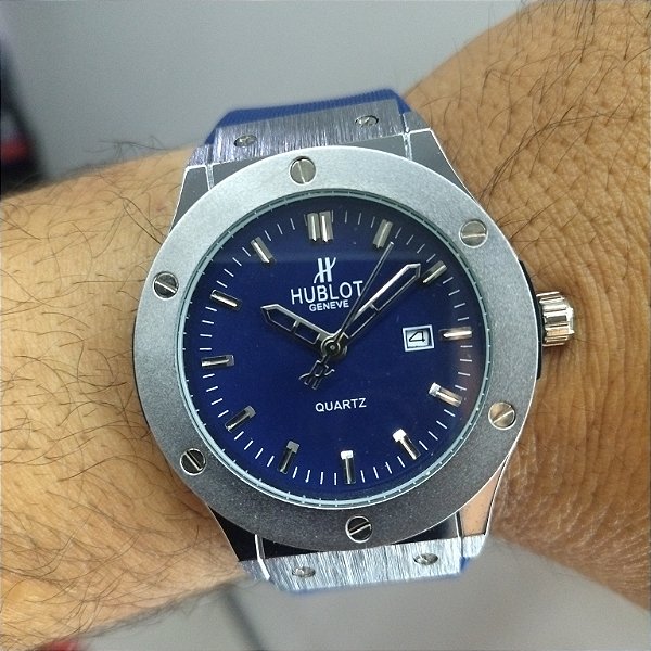 Hublot Geneve Pulseira de Borracha Azul 50MM A Prova D'água
