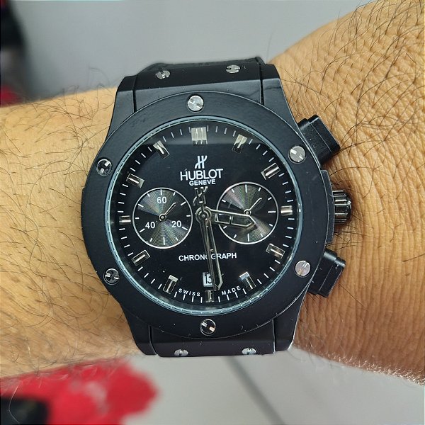 Hublot Geneve Pulseira de Camurça Preto 50MM A Prova D'água