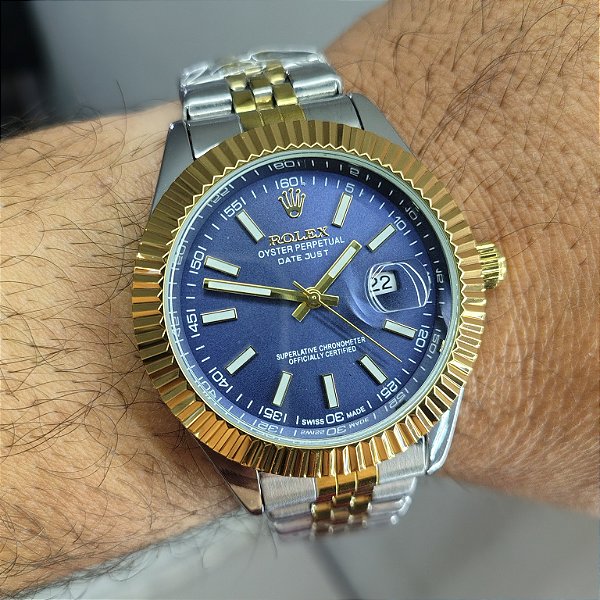 Rolex Date Just Em Aço Prateado com Dourado 42MM A Prova D'água