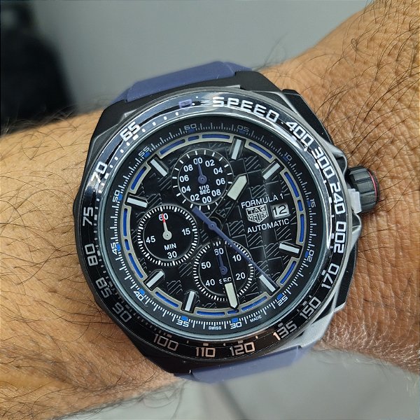 Tag Heuer Carrera Formula 1 Pulseira de Borracha Preto 44MM A Prova D'água
