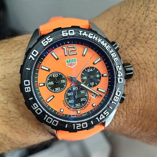 Tag Heuer Carrera Automático formula 1 Pulseira de Borracha Laranja 47MM A Prova D'água