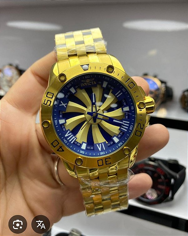 Relógio invicta Speedway Dourado Mostrador Azul