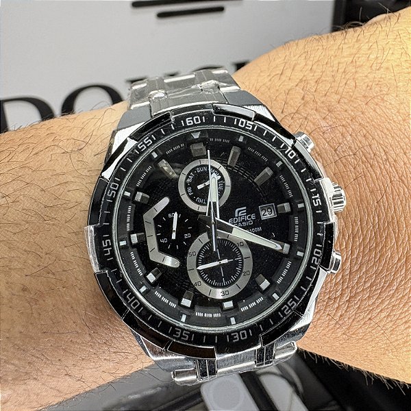 Casio Edifice Em Aço EF-539D Prateado/Preto 45MM A Prova D'Água