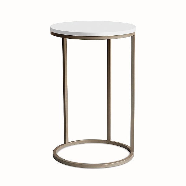Mesa Lateral Dourada Com Tampo Branco Marmorizado