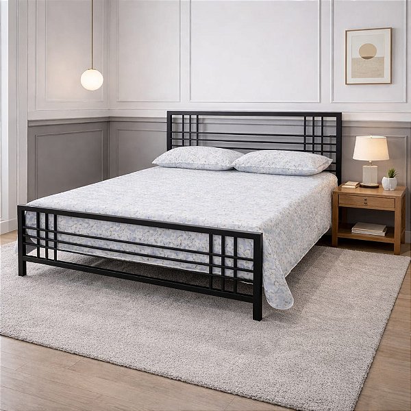 Cama de Ferro Meryn Preta Queen para Colchão 1,58x1,98