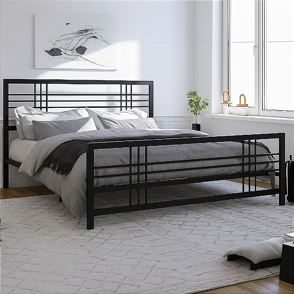 Cama de Ferro Meryn Preta Queen para Colchão 1,58x1,98