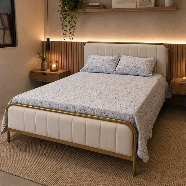 Cama de Ferro com Cabeceira Estofada Queen 1,58x1,98