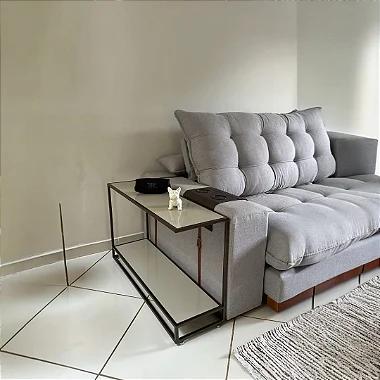 Mesa de Apoio Sofá Modelo Lara Café Acetinado com MDF Off White