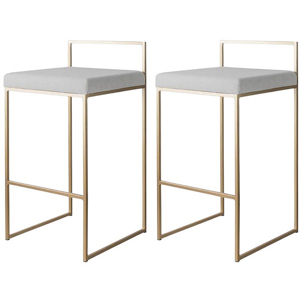 Kit com 2 Banquetas Lis Dourado com Assento em Linho Cru 45cm de Altura