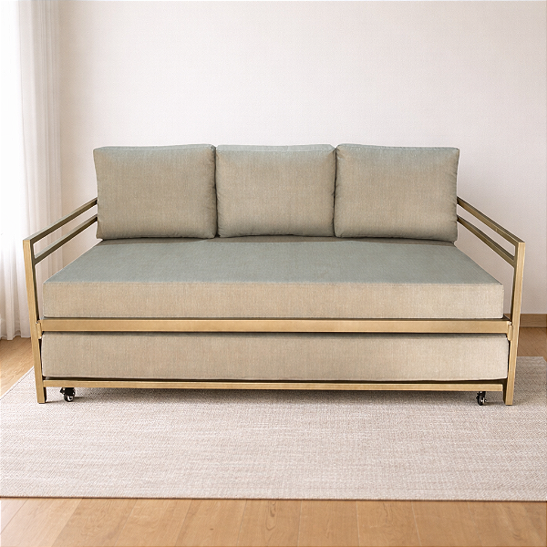 Sofá Cama De Ferro Com Cama Auxiliar Estofado Colchão De 78x188