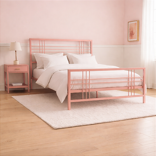 Cama de Ferro Meryn Rose Viúva para Colchão 1,28x1,88