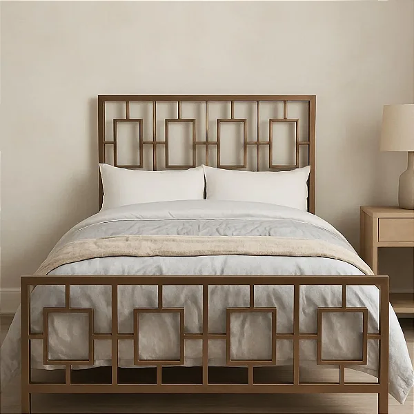 Cama de Ferro Marrom Modelo Sonia Queen Reforçada 1,58x1,98