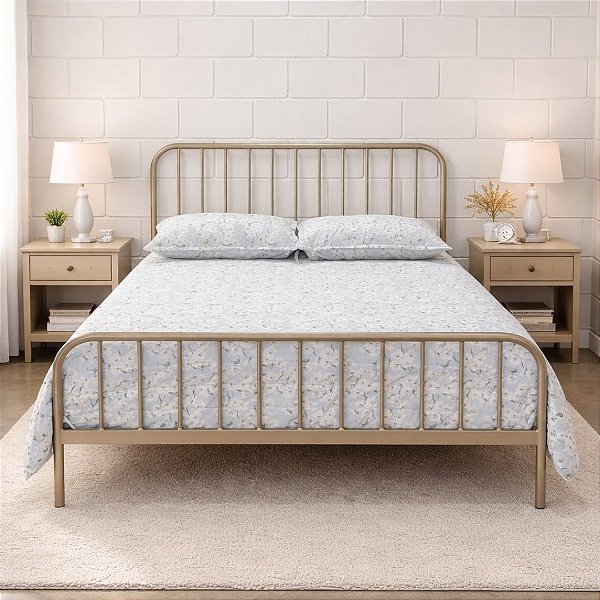 Cama de Ferro Diana de Casal 1,38x1,88 com 30cm do Chão Champanhe