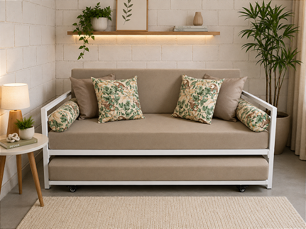Sofá Cama De Ferro Com Cama Auxiliar Para Colchão 96x2,03 -SOLTEIRÃO