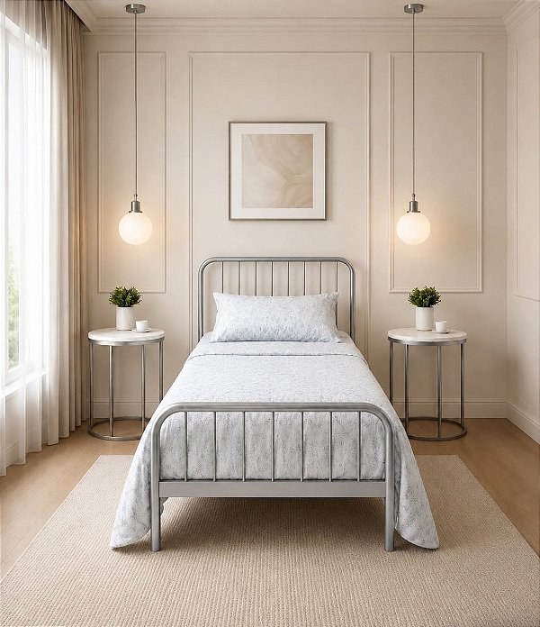 Cama de Ferro Diana Prata Solteirão para Colchão 1,10x2,03