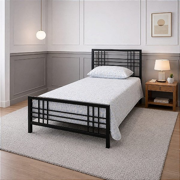 Cama Meryn Solteirão Giovana de Ferro Preto para Colchão 188x108