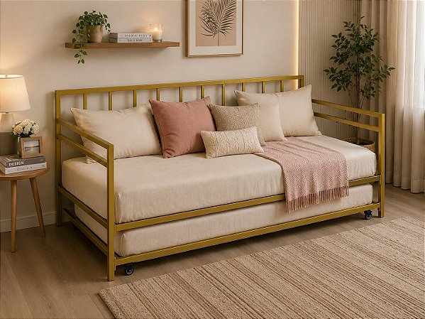 Sofá Cama De Ferro Com Cama Auxiliar Para Colchão 78x188