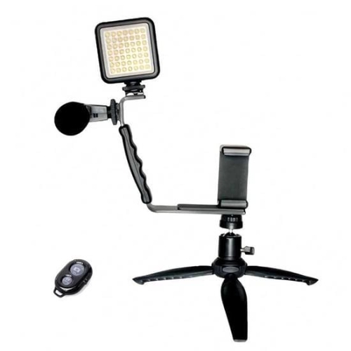 Kit Greika 6 em 1 para Live e Vlog com Microfone e LED