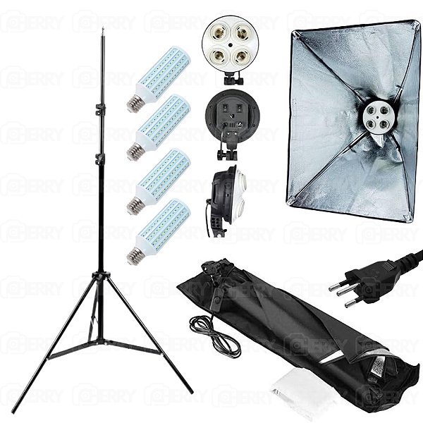 Kit Softbox Greika PK-FB6060 60x60 com Lâmpadas LED Corn