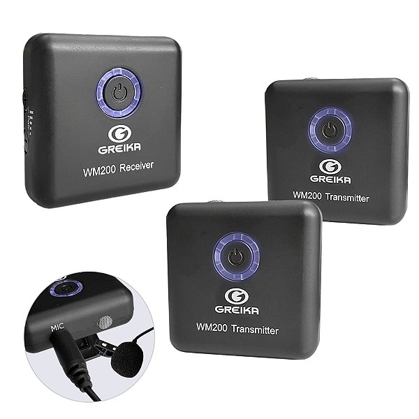 Microfone De Lapela Duplo Greika WM-200 Ultra-compacto Para Celulares E Câmeras