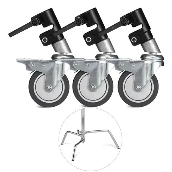 Kit Greika LSW-25M 3 Rodinhas para Tripé Inox CS330 Base C-Stand