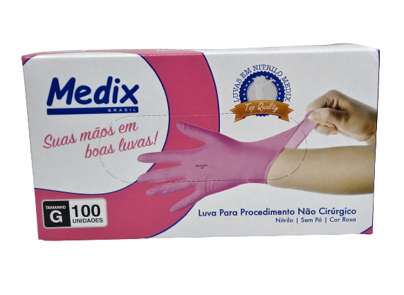 Luva Nitrílica sem Talco - ROSA Medix Tamanho G