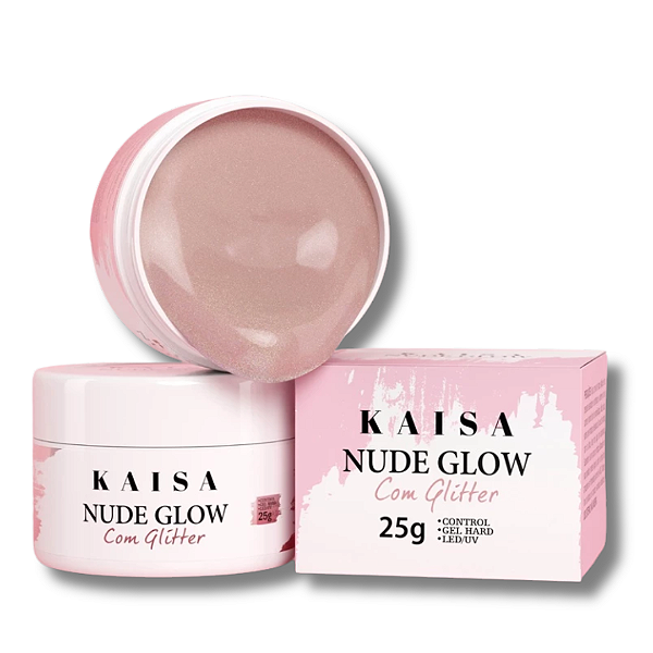 Gel Kaisa Hard Control 25g Para Construção De Unhas Cor Nude Glow Com Glitter
